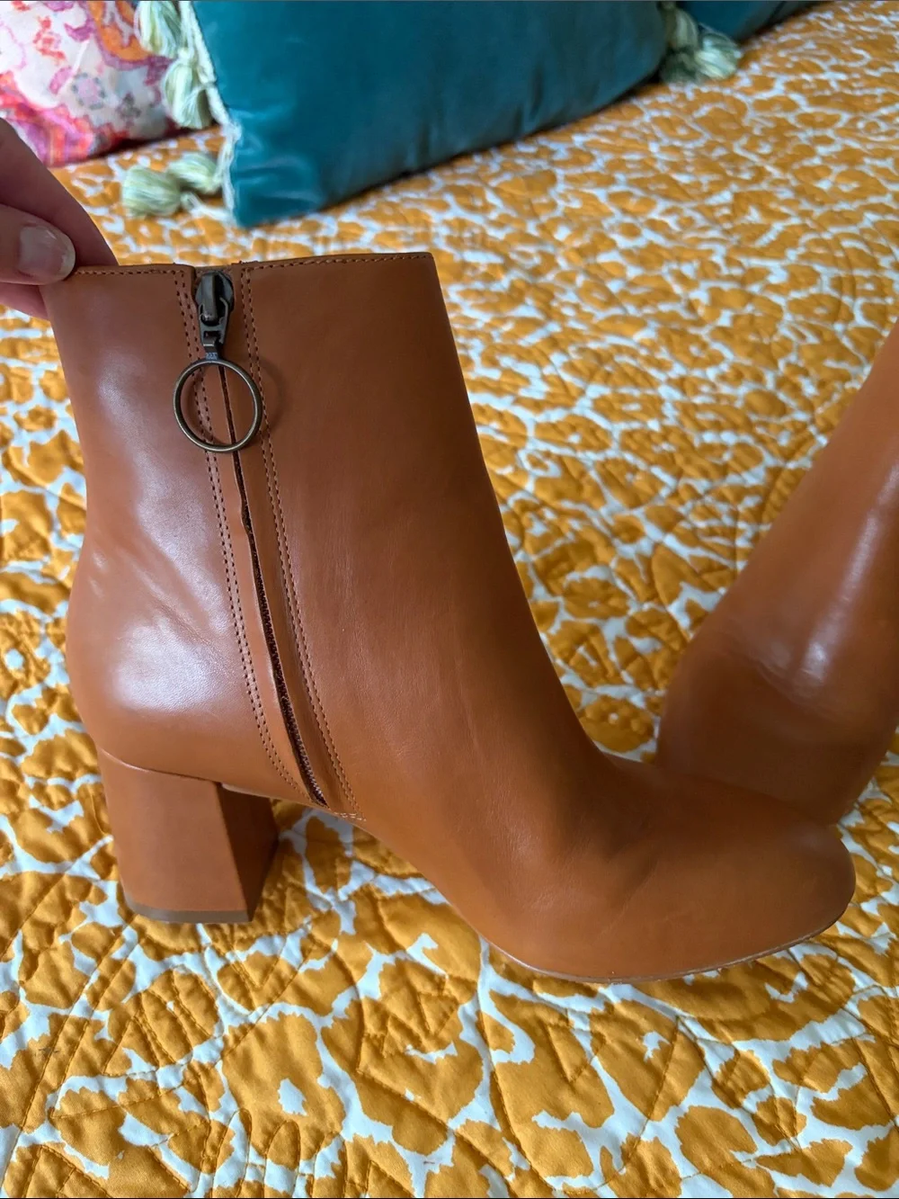 ABLE Women's Tan Leather Ankle Boots - Classic Block Heel